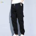 Mens Cargo Pant Multiple Pockets High Waist Trousers Straight Wide Leg Baggy 3XL Black. 