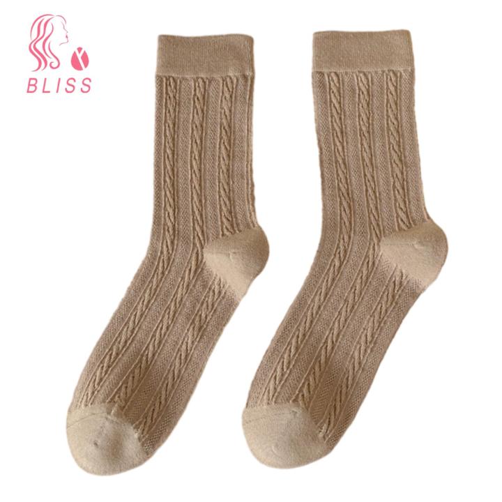 Bliss Women Mid-calf Socks Women's Mid-tube Twisted Flower Lolita Style Cotton Socks Anti-slip Breathable Sports Socks for Preppy Look High Elasticity Soft Material Women Sneaker Socks