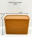 Lidded Storage Bins, Plastic Stackable Weaving Wicker Basket Containers set with Lid and Handle. 