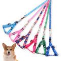 Cat & Dog Belt Adjustable Soft Nylon Paw Printed Strip Harness & Leash Set for All Breeds Dogs, Cat and Puppies. 