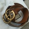 Leather belt with Double G buckle with snake. 