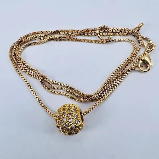 18Inch%20Short%20Gold-plated%20Rich%20look%201mm%20Box%20chain%20with%2010mm%20small%20ball%20pendant%20with%20full%20stone%20for%20girl%20and%20women%20-%20Image%209