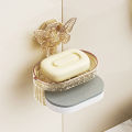 Oufeiton Soap Dish with Butterfly Design Luxury Double-layer Soap Dish with Suction Cup for Quick Drying Stylish Bathroom Accessory for Homes Quick Water Absorption Soap Dish. 