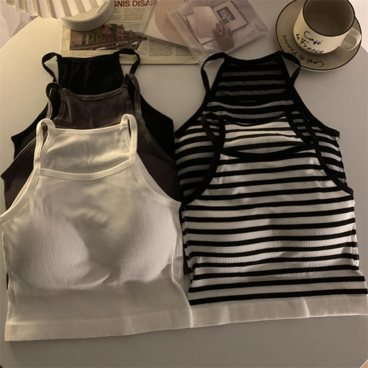 Nylon%20Women's%20Tank%20Top%20Lightweight%20Threaded%20Chest%20Pad%20Korean%20Crop%20Top%20Stripe%20Detail%20Fashion%20Camisole%20for%20Streetwear%20Summer%20Fashion%20Young%20Adults%20%20Wear%20Layering%20Piece%20-%20Image%203