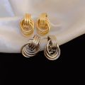 Youbo Metal Texture Multi-Ring Knotted Stud Earrings for Women ins Trendy Elegant High-Grade All-Match Cold Earrings Earrings. 