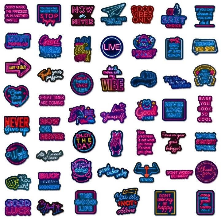 Rgb Sticker 50pcs Neon Light Stickers Laptop Water Bottle Phone Computer Luggage ...