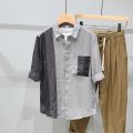 Patchwork Assorted Colors Pocket Linen Three-Quarter Sleeve Shirt Men's Special-Interest Design Summer Thin Ruan Shuai Youth Korean Shirt. 