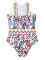 Women Knit Bodysuits Bathing Suit Vintage Floral Print Cross Sleeveless Backless Swimsuits Summer Swimwear Bikini. 