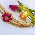 BOOM BOOM Gold Plated Fashion RED FLOWER TYPE Free Size lock SABONA Bangle with white and red stone For Women and girl Fashion Jewelry Gift Casual Jewelry for Women. 