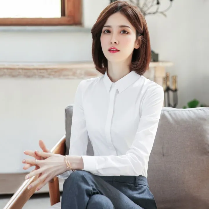 2023Spring%20and%20Autumn%20NewVCollar%20White%20Shirt%20Women's%20Long%20Sleeve%20Formal%20Suit%20Work%20Clothes%20Business%20Wear%20White%20Short%20Sleeve%20Shirt%20-%20Image%202