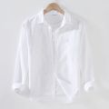 Thin Linen Shirt Men's Long-Sleeved Casual Loose Cotton Linen Shirt Linen Fabric White Shirt Inner Fashion Spring and Summer. 