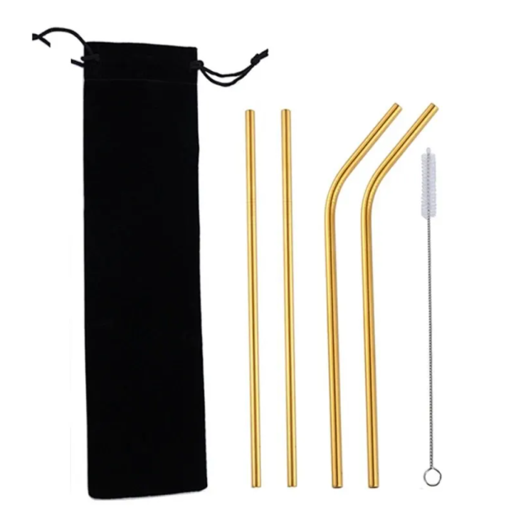 5 Piece Reusable Stainless Steel Straw Set - Eco-Conscious Drinking Solution