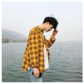 Plaid Shirt Men's Long Sleeve Hong Kong Style ins Summer Yellow Shirt Male Teenagers Korean Style Trendy Student Handsome Jacket. 