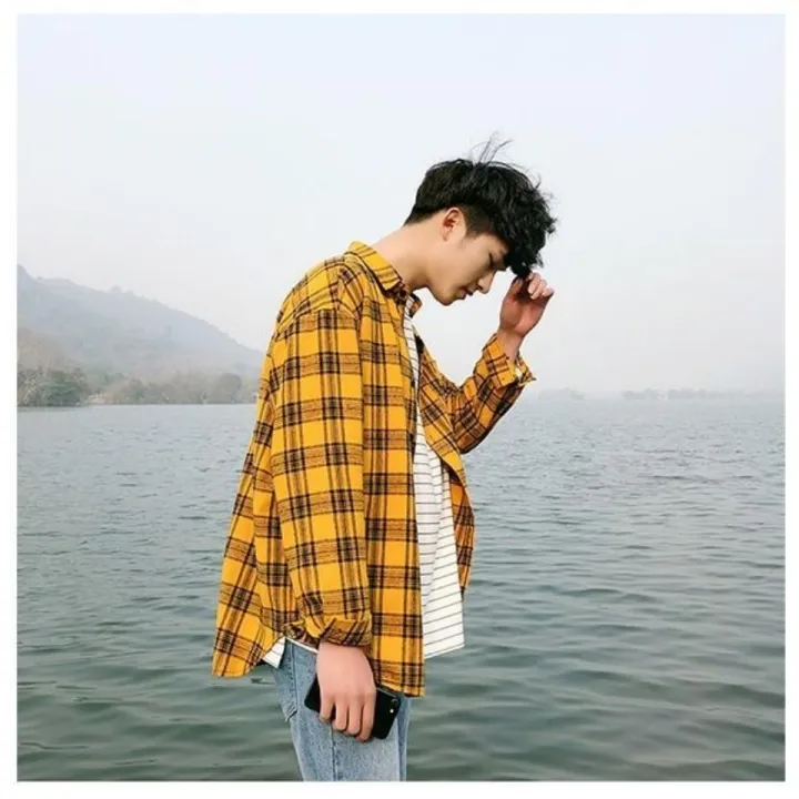 Plaid%20Shirt%20Men's%20Long%20Sleeve%20Hong%20Kong%20Style%20ins%20Summer%20Yellow%20Shirt%20Male%20Teenagers%20Korean%20Style%20Trendy%20Student%20Handsome%20Jacket%20-%20Image%203