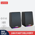 The TS38 Lenovo speaker is equipped with 2 RGB lights, high fidelity USB stereo channels, a 3.5mm jack, suitable for gaming PCs, TVs, and laptops.. 