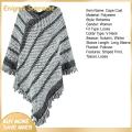 Enigma- Cloak Coat Thick Striped Print Fringe Trim Loose Shawl Coat. 