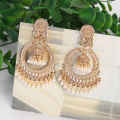 Classic Vintage Gold Color Round Dangle Earrings Women's Bohemian Flower Bells Pearl Tassel Earrings Jhumka Indian Jewelry. 
