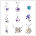 Lady Silver Plated Necklace For Women Jewelry Bright Crystal Clover Pendant Necklace Girl Clavicle Accessories  Gift. 