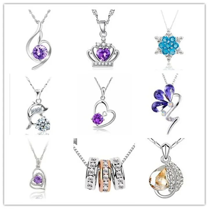 Lady%20Silver%20Plated%20Necklace%20For%20Women%20Jewelry%20Bright%20Crystal%20Clover%20Pendant%20Necklace%20Girl%20Clavicle%20Accessories%20%20Gift%20-%20Image%203