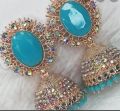 BEAUTIFUL WEDDING DESIGN KUNDAN STONE JHUMKA EARRING LIGHTBLUE COLOR. 