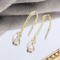 Drop Ear Line Long Hanging Earrings For Women Rose Zircon Crystal Piercing Threader Earing Ear Accessories Jewelry. 