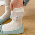 Woman Ultra Thin Version New Ins Bow Solid Color Mesh Mid Tube Breathable Socks Black White Grey Girl Fashion Style Sweet Socks GENGLI. 