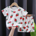 Yfashion 2pcs Summer Cotton T-shirt Suit For Boys Cotton Girls Cartoon Printing Short Sleeves Tops Shorts For 0-8 Years Old Kids. 