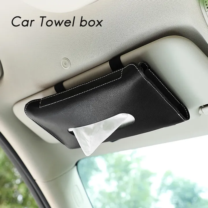 Car Tissue Box Towel Sets Car Sun Visor PU Leather Tissue Box Holder Car Tissue Holder for Cars Black