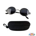 Mari Black Round Polarized Sunglasses with pouch. 
