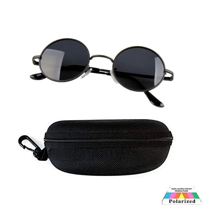 Mari Black Round Polarized Sunglasses with pouch