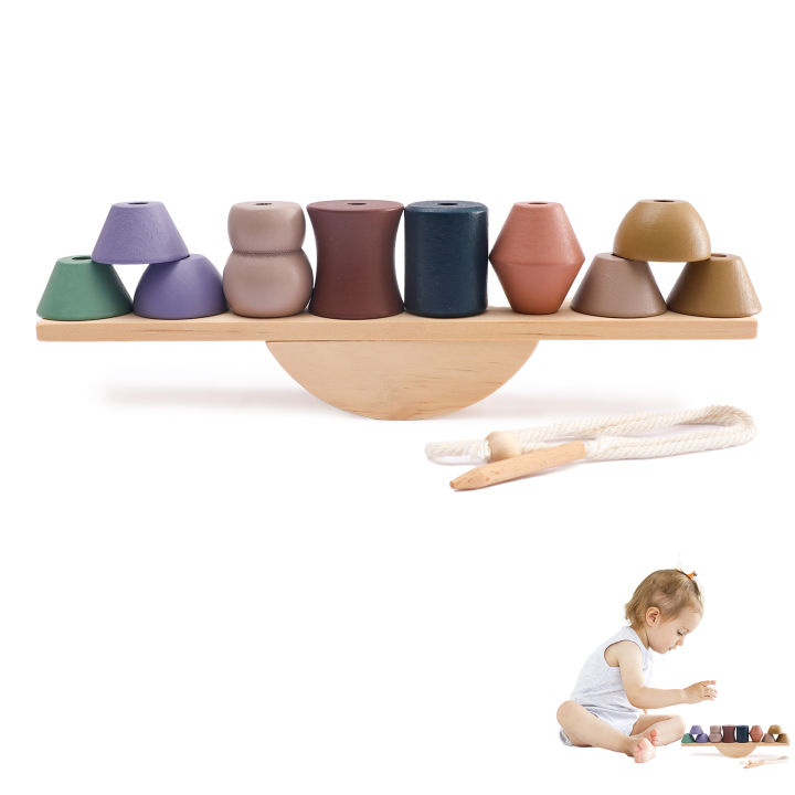 【Qian poem li Store】Baby Threading Toys Wooden Seesaw Toys Blocks Board ...