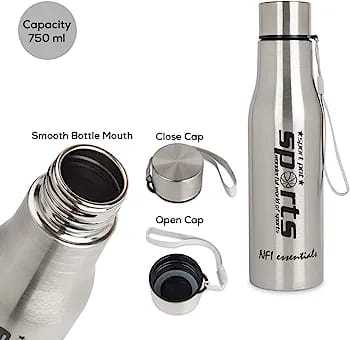 Stainless Steel Water Bottle, 750ml Water Bottle Stainless Steel - Sports 750ml - Pure Steel Bottle For School Kids, Men & Women (750ml)