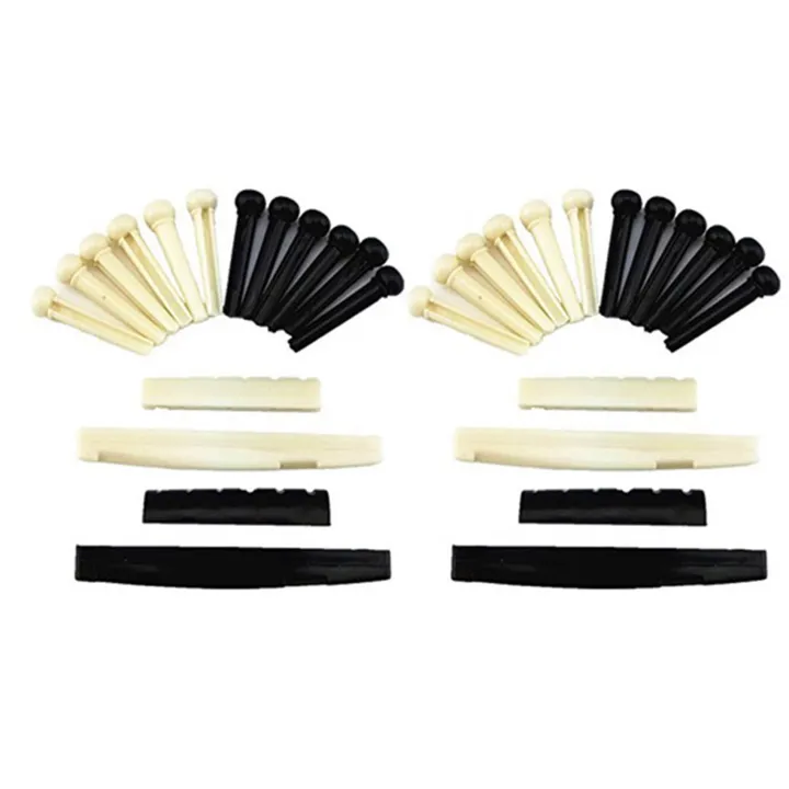 2 Sets Black and White ABS Bridge Pins & Saddle & Nut Replacement Parts for Acoustic Guitar