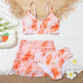 Color floral swimsuit can be a three-piece set of girls' summer swimsuits with printed dyed love cross girls' swimsuits swimsuits beach wear for swimming. 