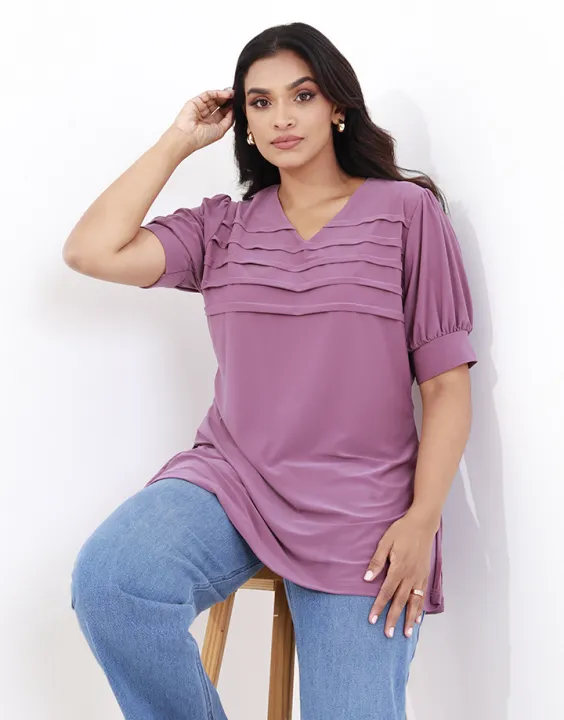 Spring & Summer V-Neck Top with Pleated Detail