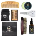 New Arrival 6 Items Bristle Brush Wooden Comb Beard Oil Kit Beard Grooming Kit for men. 