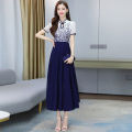 bellylady Women Cotton Cheongsam Dress Summer Short Sleeves Stand Collar A-line Skirt High Waist Large Swing Dress. 