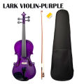 Lark Violin - Purple Colour 4/4 Full Size Basswood Acoustic Violin Fiddle Kits with Case & Bow & Rosin. 