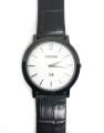 Men's  Slim White Dial Black Leather Watch. 