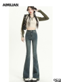 Female high-end hot girl high lian horseshoe body pants aimi spring and summer flared pants new style waist slimming pear shape. 