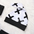 3Pcs Newborn Baby Boys Cotton Black Letter Top Romper Jumpsuit Long Pants Leggings +Hat Outfits Clothes 0-24M. 
