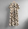 【WEJA】Women French Style Vintage Elegant Round Neck Puff Sleeve Loose Mid-lengh A-lineBlack Floral Dress. 