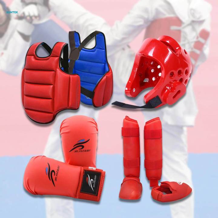 4%20Pieces%20Karate%20Sparring%20Gear%20Thickened%20Boxing%20Gloves%20Vest%20XL%20Red%20-%20Image%204