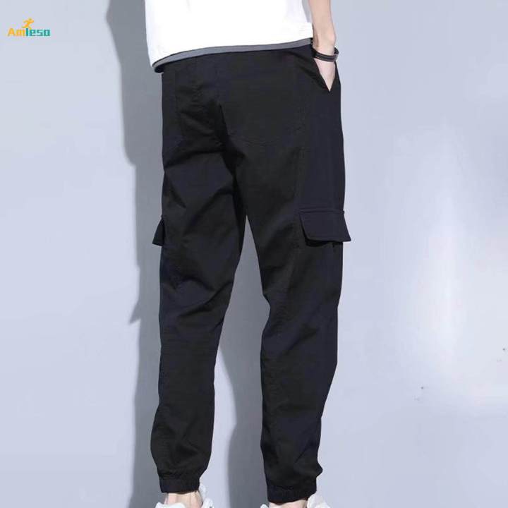 Mens%20Cargo%20Pant%20Multiple%20Pockets%20High%20Waist%20Trousers%20Straight%20Wide%20Leg%20Baggy%20M%20Black%20-%20Image%205