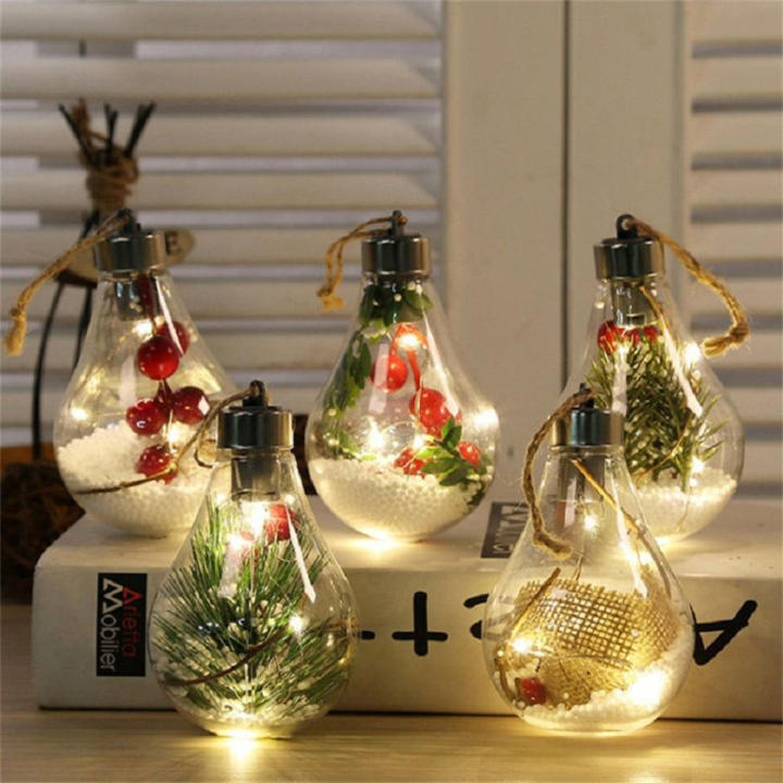 Transparent LED Ornaments Hanging Decoration Balls Christmas Decoration Supplies Simulation Light Bulb Transparent Hanging Ornament Balls