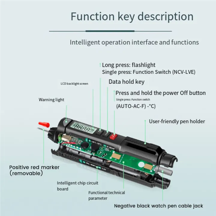 A3007 Mini Pen Multimeter Voice Broadcast 6000Counts Voltmeter LCD ...
