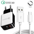 QC 3.0 Fast Travel Wall Charger USB Phone Adapter Charge Bank For OPPO A55 A53S A93S A74 A94 5G A53 Type-C USB Cable EU Plug. 