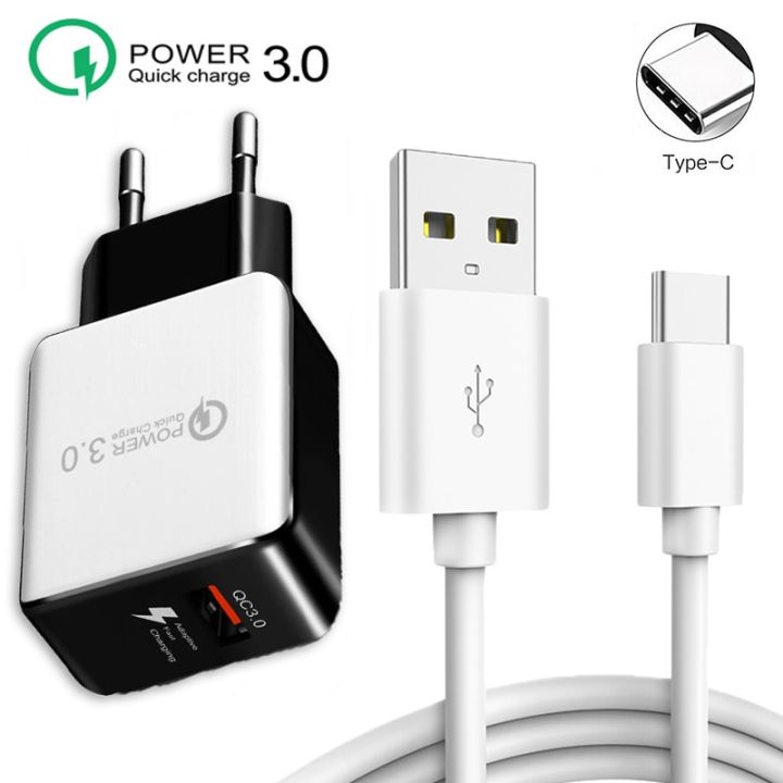 QC 3.0 Fast Travel Wall Charger USB Phone Adapter Charge Bank For OPPO A55 A53S A93S A74 A94 5G A53 Type-C USB Cable EU Plug