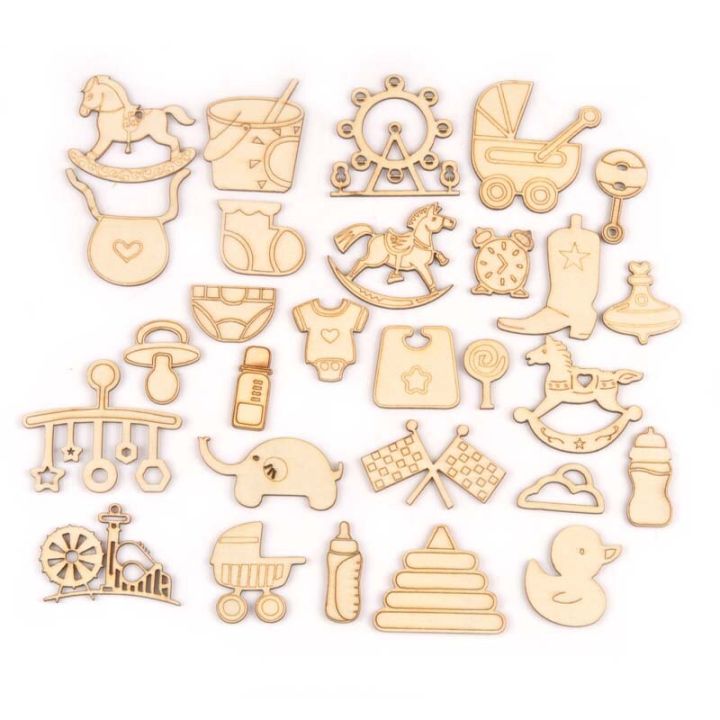【3】 10pcs 46x50mm Mixed Pattern Wood Accessories Crafts For Scrapbook Home Decoration Wooden Ornaments M1977
