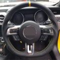 【Blue Thread】 Car Steering Wheel Cover For Ford Mustang / 2015-2019 Non-Slip Black Artificial Car Accessories. 